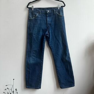 Wrangler Men's Straight Leg Dark Wash Cotton Denim Jeans In Blue Size 32x30